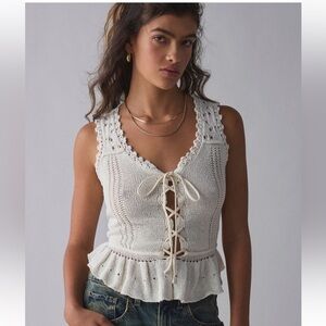 Urban Outfitters Cream Knit Lace-Up Top